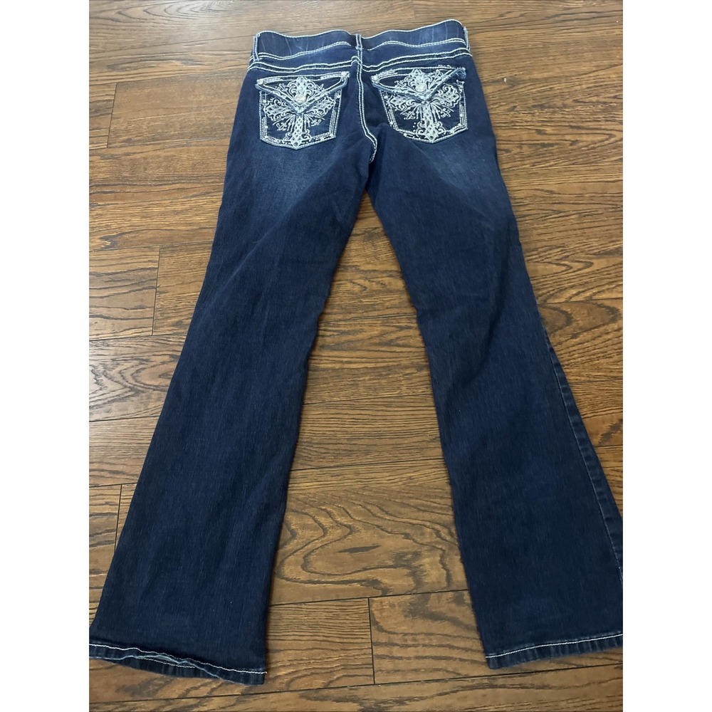 Apt. 9 Rhinestones Bling 12 Women's Jeans Sparkle Bootcut Cross Contrast Trim - Picture 6 of 8